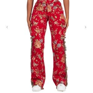 Rockstar Original Red Floral Tapestry Cargo Pants